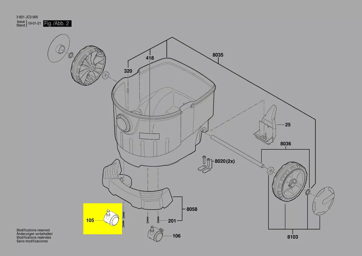 roue avant pour aspirateur réf. 2 609 200 450 BOSCH